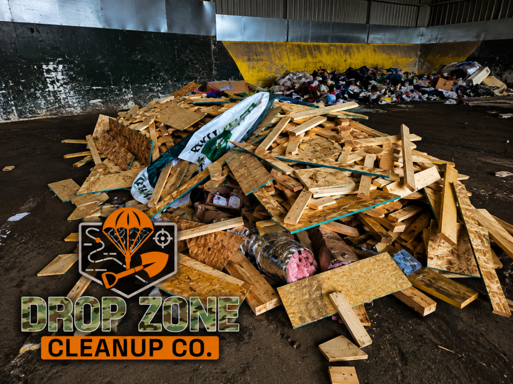 Construction debris and scrap lumber removed by Drop Zone Cleanup Co. during a cleanup project in Northeast Georgia.
